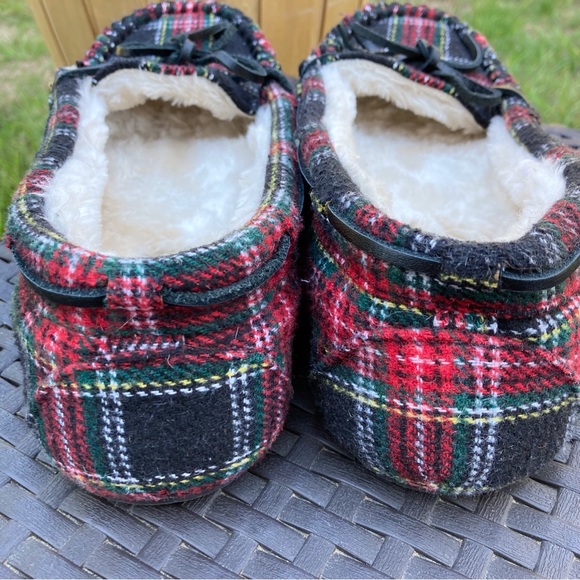 Minnetonka red plaid Lodge Trapper fur lined women's slippers size 8W holiday - Picture 3 of 7